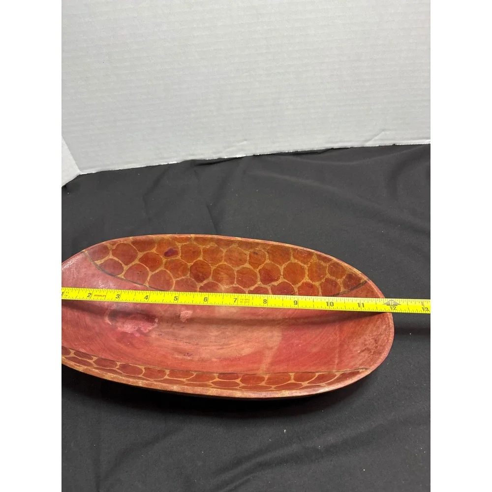 Oval Wooden Dish‎ Tray with Unique Etched Pattern Decorative Bowl Decor
